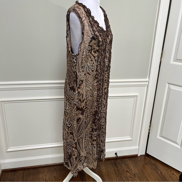 Oscar de la Renta Brown and Tan Midi Dress Size 14 - Picture 3 of 9